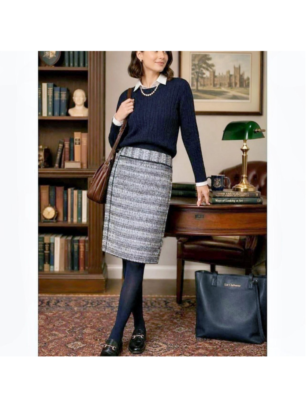 Liz Claiborne Tweed Pencil Skirt - Black & White Career Chic 8